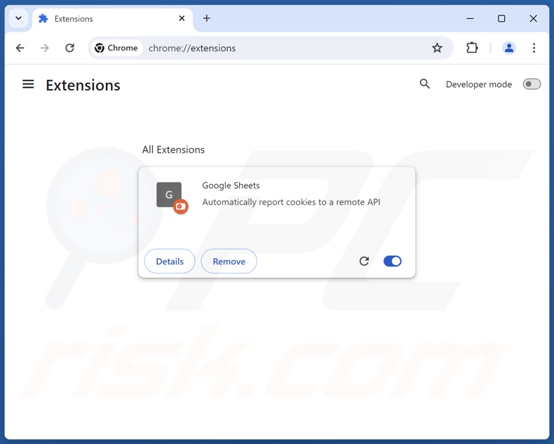 estensione del browser di Google Sheets fasulla su Google Chrome