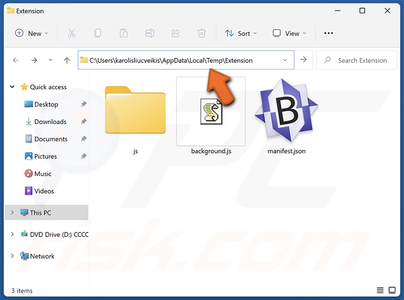 Cartella di installazione dell'estensione di Google Sheets (intitolata Extension)