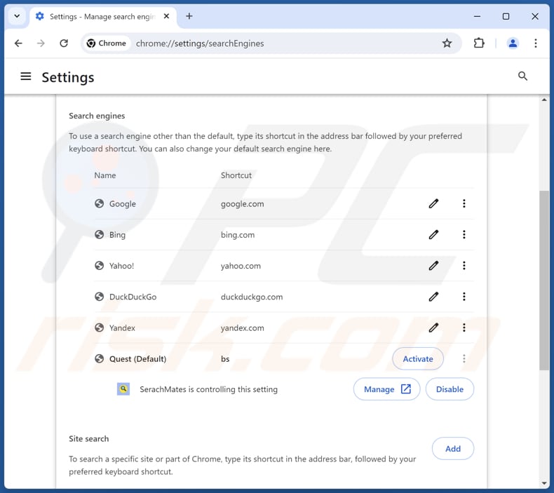 Rimozione di finditfasts.com dal motore di ricerca predefinito di Google Chrome
