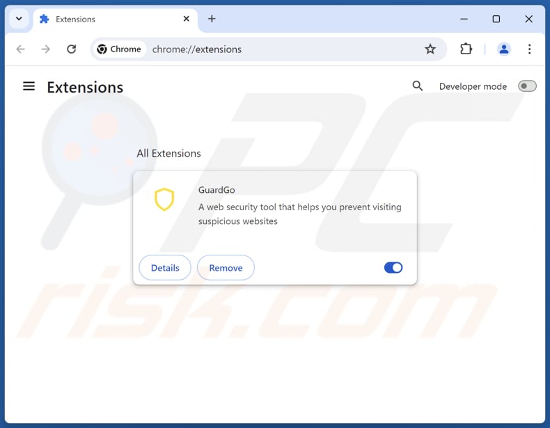 Rimozione di GuardGo da Google Chrome passo 2