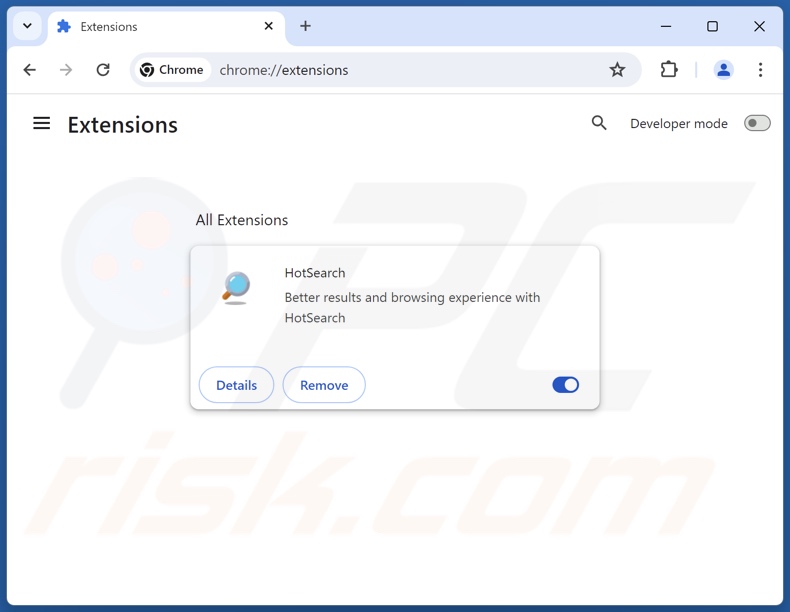 Rimozione delle estensioni di Google Chrome correlate a hotsearch.io