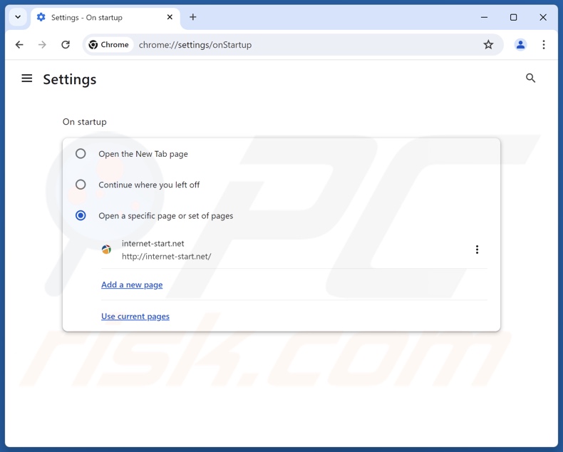 Rimozione di internet-start.net dalla homepage di Google Chrome