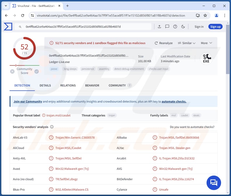 Ledger wallet malware stealer