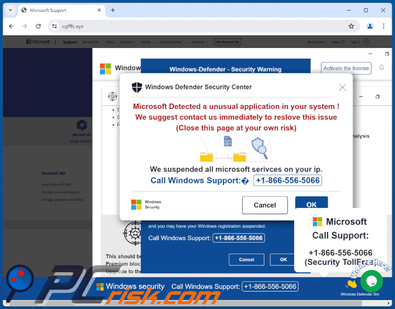 Comparsa della truffa Microsoft ha rilevato un'applicazione insolita nel sistema