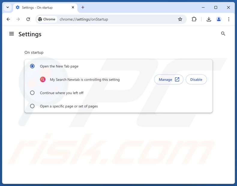 Rimozione di my-search-newtab.com dalla homepage di Google Chrome