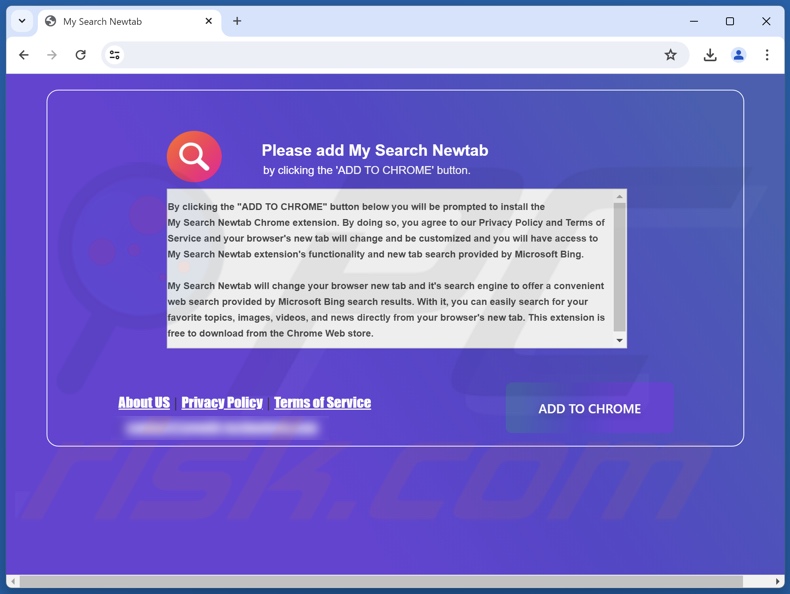 Sito web utilizzato per promuovere il dirottatore del browser My Search Newtab