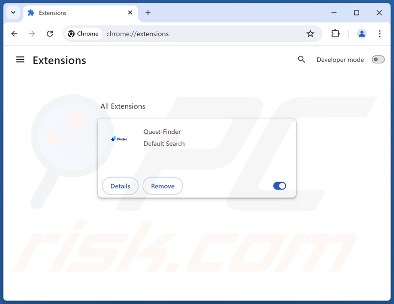 Rimozione delle estensioni di Google Chrome correlate a quest-finder.com
