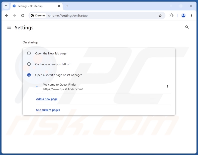 Rimozione di quest-finder.com dalla homepage di Google Chrome