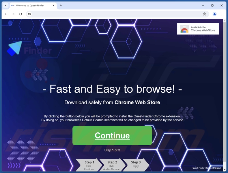 Sito web utilizzato per promuovere Quest-Finder browser hijacker