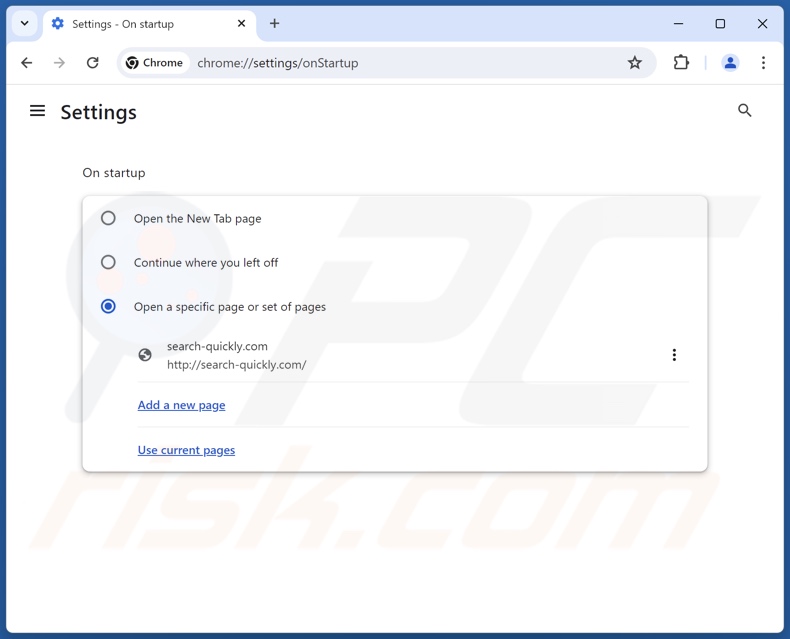 Rimozione di search-quickly.com dalla homepage di Google Chrome