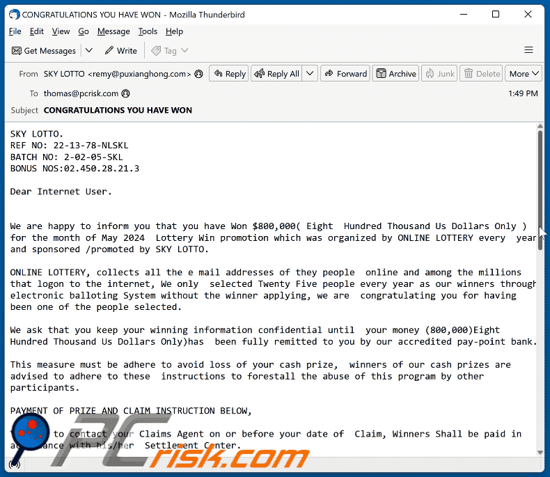 SKY LOTTO aspetto delle e-mail truffa (GIF)