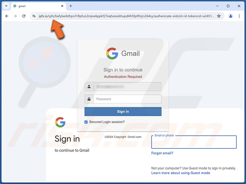 Unapproved Emails Pagina di scam phishing