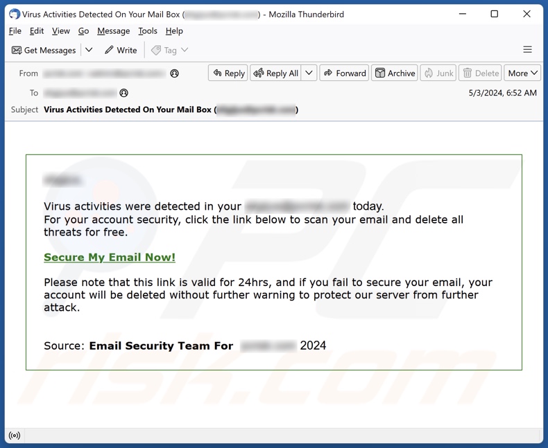 Virus Activities Were Detected campagna di spam via e-mail