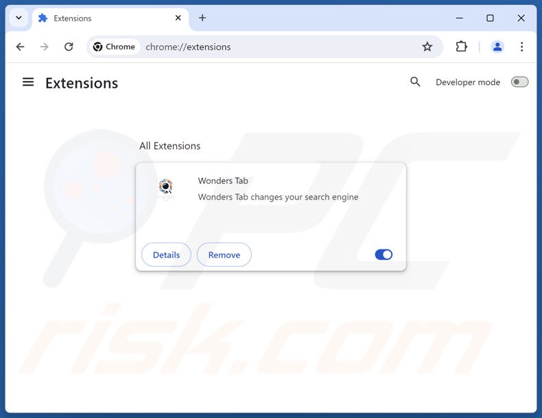 Rimozione delle estensioni di Google Chrome correlate a wonderstab.com
