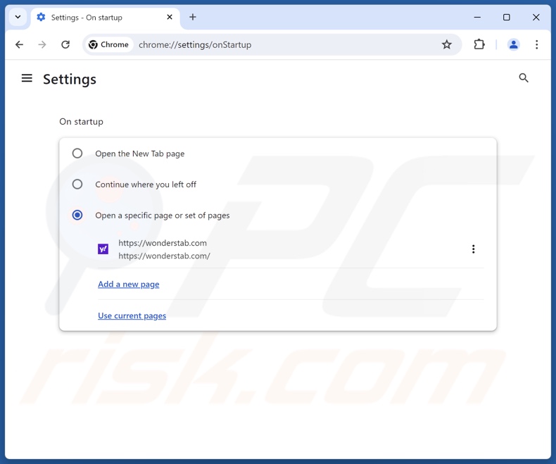 Rimozione di wonderstab.com dalla homepage di Google Chrome