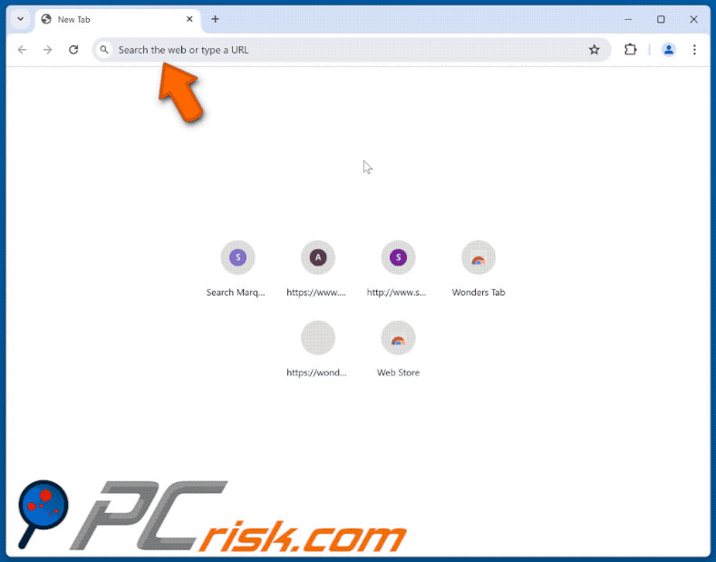 Il dirottatore del browser Wonders Tab che reindirizza a Yahoo (GIF)