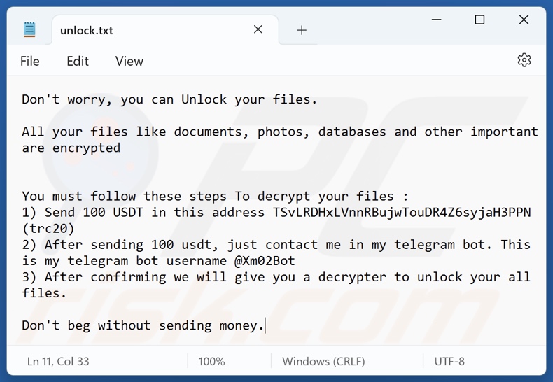 Xam ransomware nota di riscatto (unlock.txt)