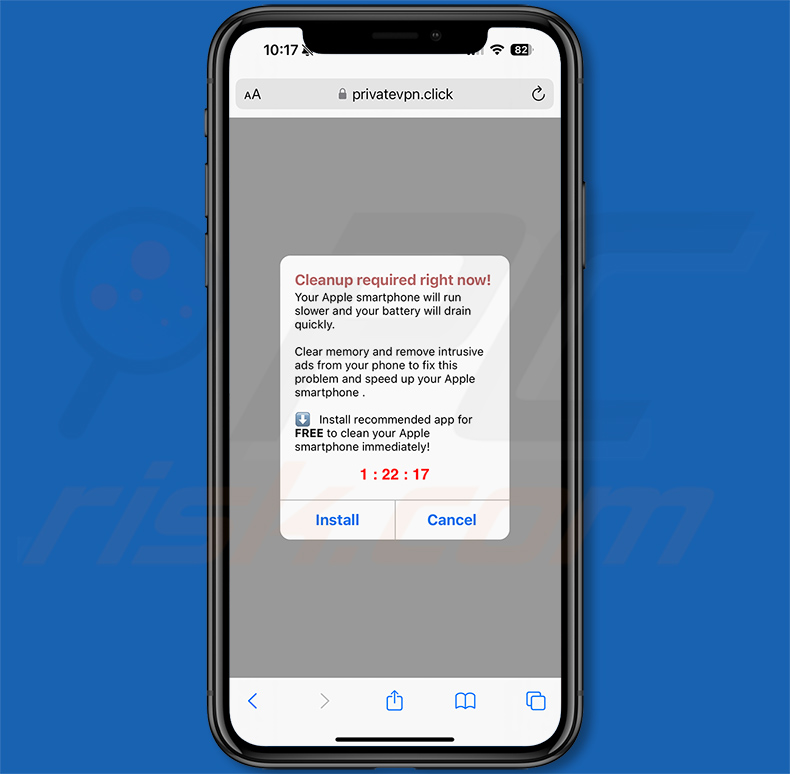 Cleanup Required Right Now! Pop-Up Scam variante iPhone