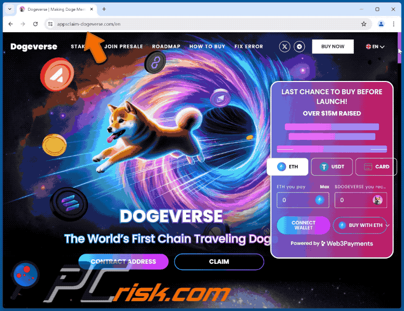 Aspetto della truffa pre-lancio di DOGEVERSE (GIF)