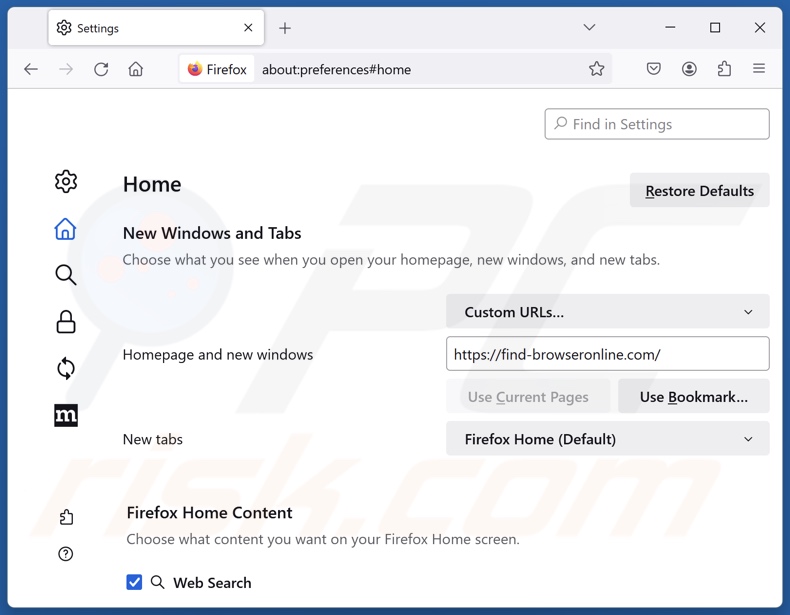 Rimozione di find-browseronline.com dalla homepage di Mozilla Firefox