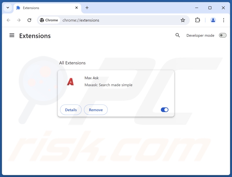 Rimozione delle estensioni di Google Chrome correlate a maxask.com
