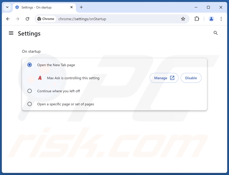 Rimozione di maxask.com dalla homepage di Google Chrome