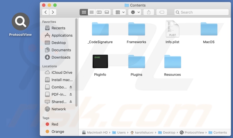 Cartella di installazione dell'adware ProtocolView