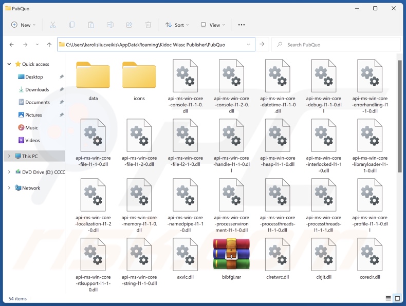 Cartella di installazione dell'applicazione indesiderata PubQuo