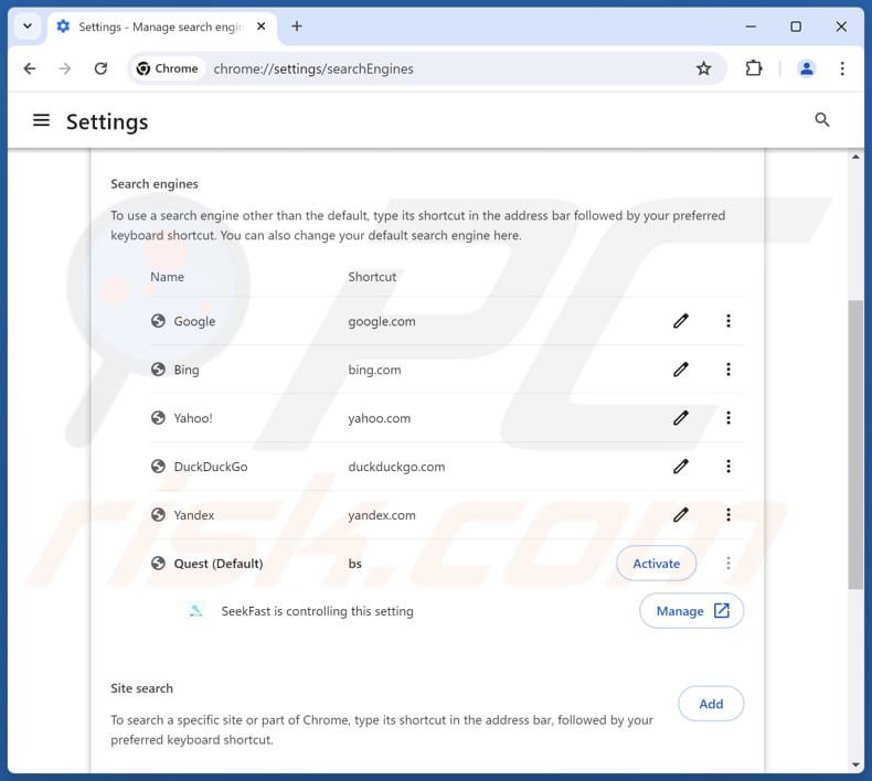 Rimozione di findflarex.com dal motore di ricerca predefinito di Google Chrome