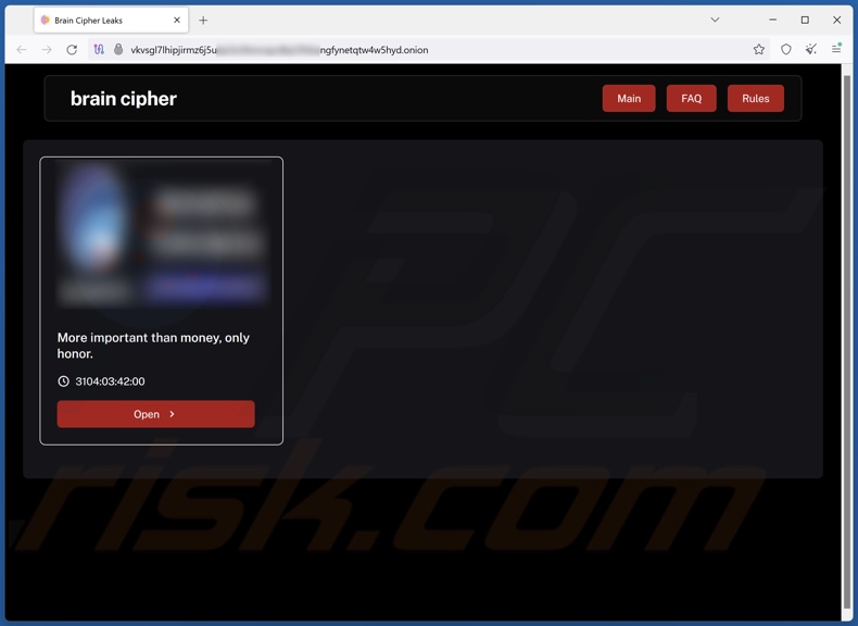 Brain Cipher ransomware sito per la divulgazione dei dati