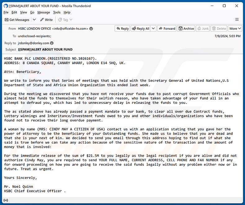 Fund Transaction truffa via e-mail (2024-07-10)