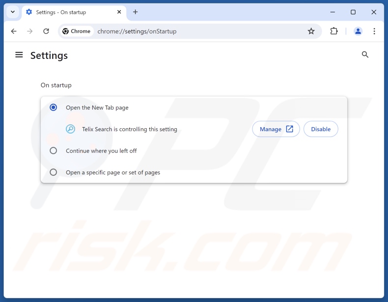 Rimozione di telixsearch.com dalla homepage di Google Chrome