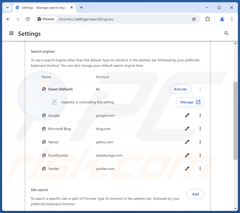 Rimozione di findflarex.com dal motore di ricerca predefinito di Google Chrome