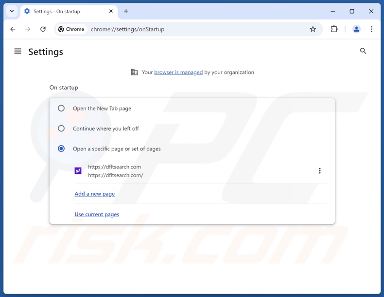 Rimozione di dfltsearch.com dalla homepage di Google Chrome