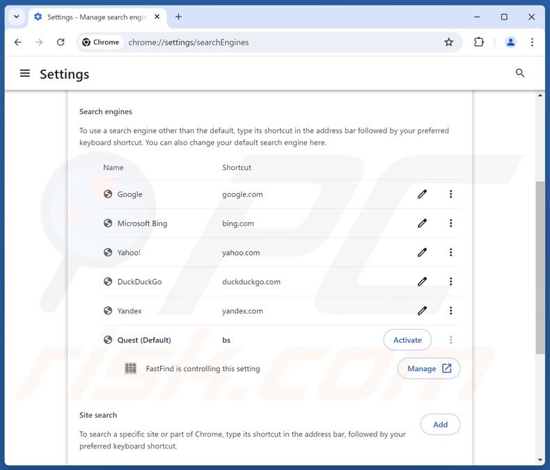 Rimozione di findflarex.com dal motore di ricerca predefinito di Google Chrome