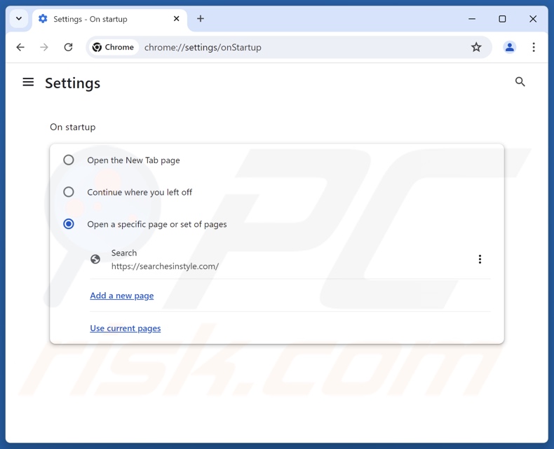 Rimozione di searchesinstyle.com dalla homepage di Google Chrome