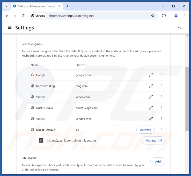 Rimozione di finditfasts.com dal motore di ricerca predefinito di Google Chrome