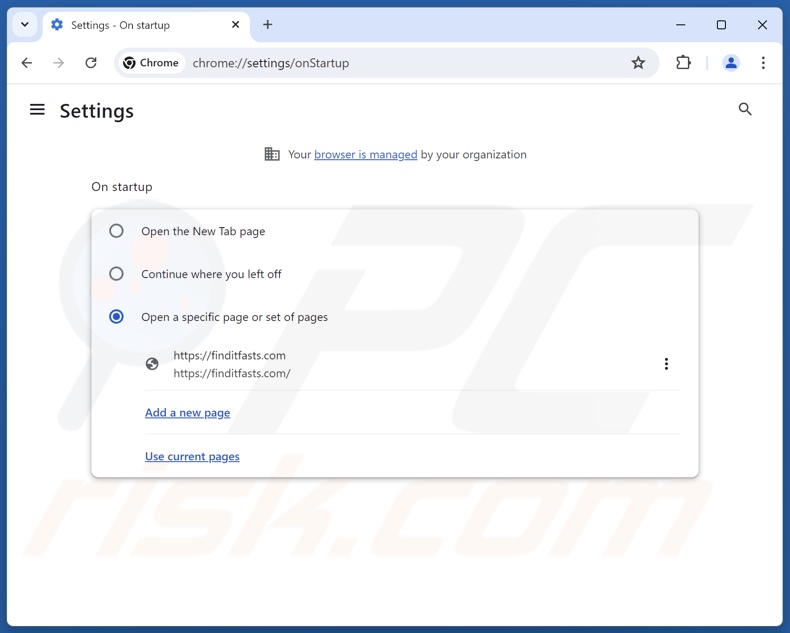 Rimozione di finditfasts.com dalla homepage di Google Chrome