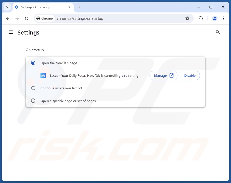 Rimozione di lotus-tab.com dalla homepage di Google Chrome