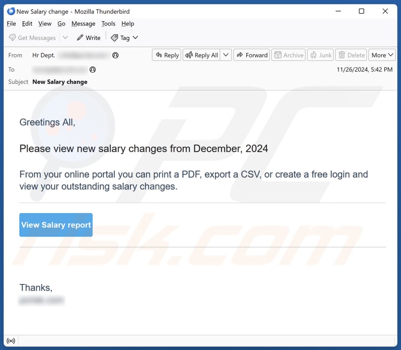 New Salary Changes campagna di spam via e-mail