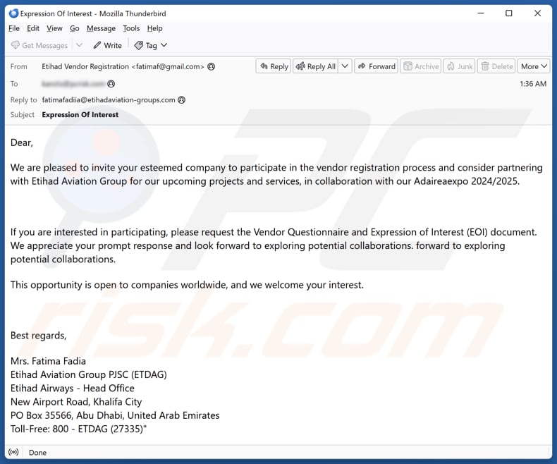 Vendor Registration Process campagna di spam via e-mail