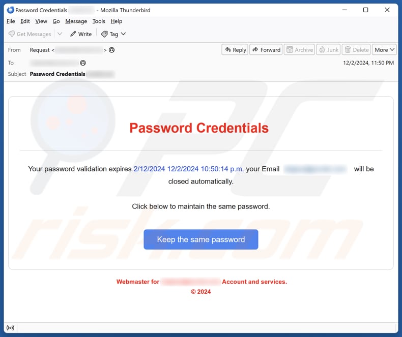 Password Credentials email campagna di spam