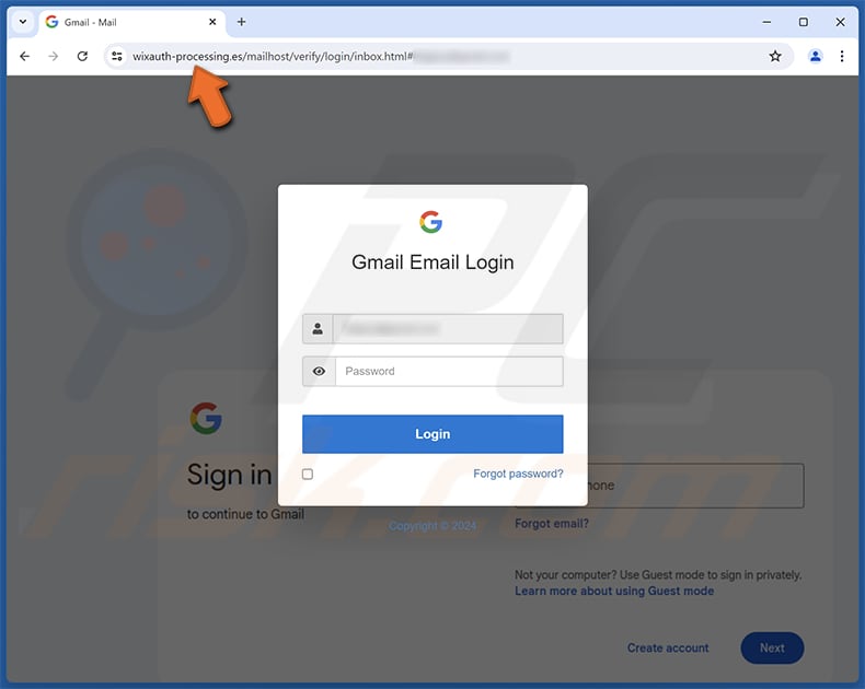 Password Credentials Email Sito di scam phishing