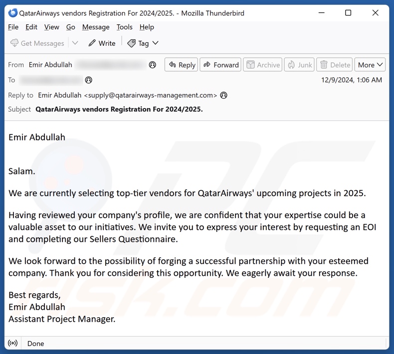 Qatar Airways campagna di spam via e-mail