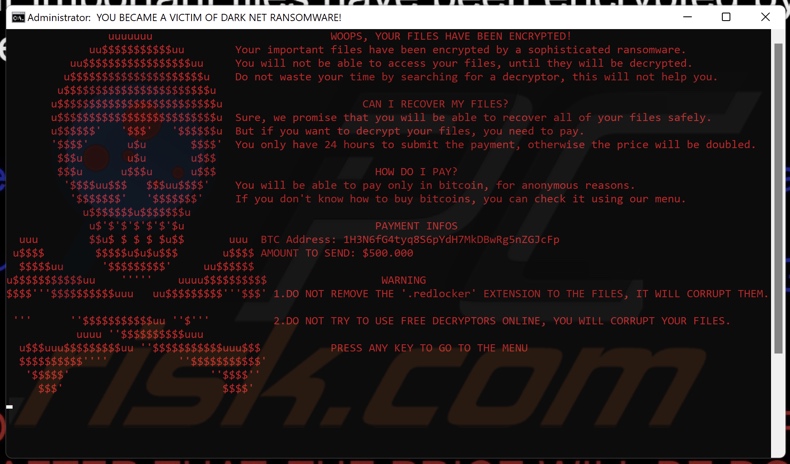RedLocker ransomware nota di riscatto (redlocker.bat)
