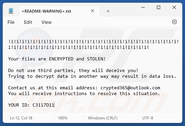 Revive ransomware nota di riscatto (+README-WARNING+.txt)
