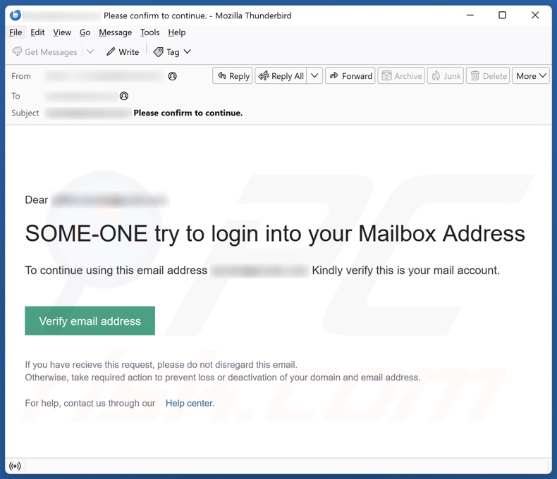 Some-one Try To Login Into Your Mailbox Address campagna di spam via e-mail