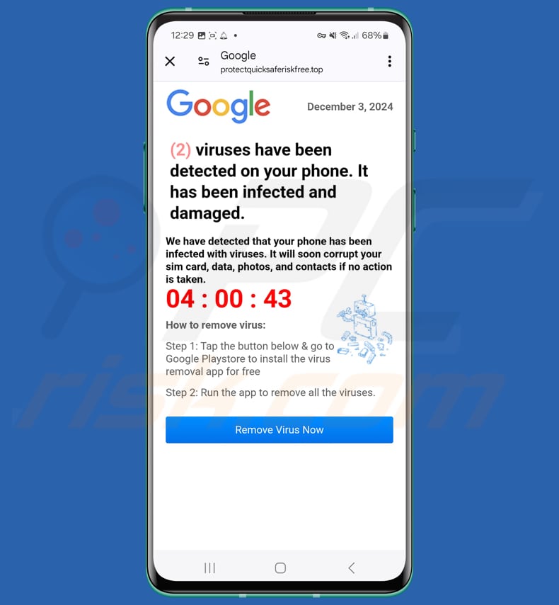 Viruses Have Been Detected On Your Phone sfondo della truffa
