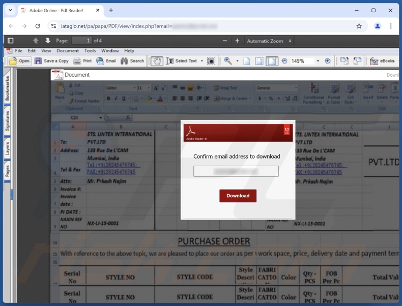 You Have A New Purchase Order e-mail truffa promossa sito di phishing